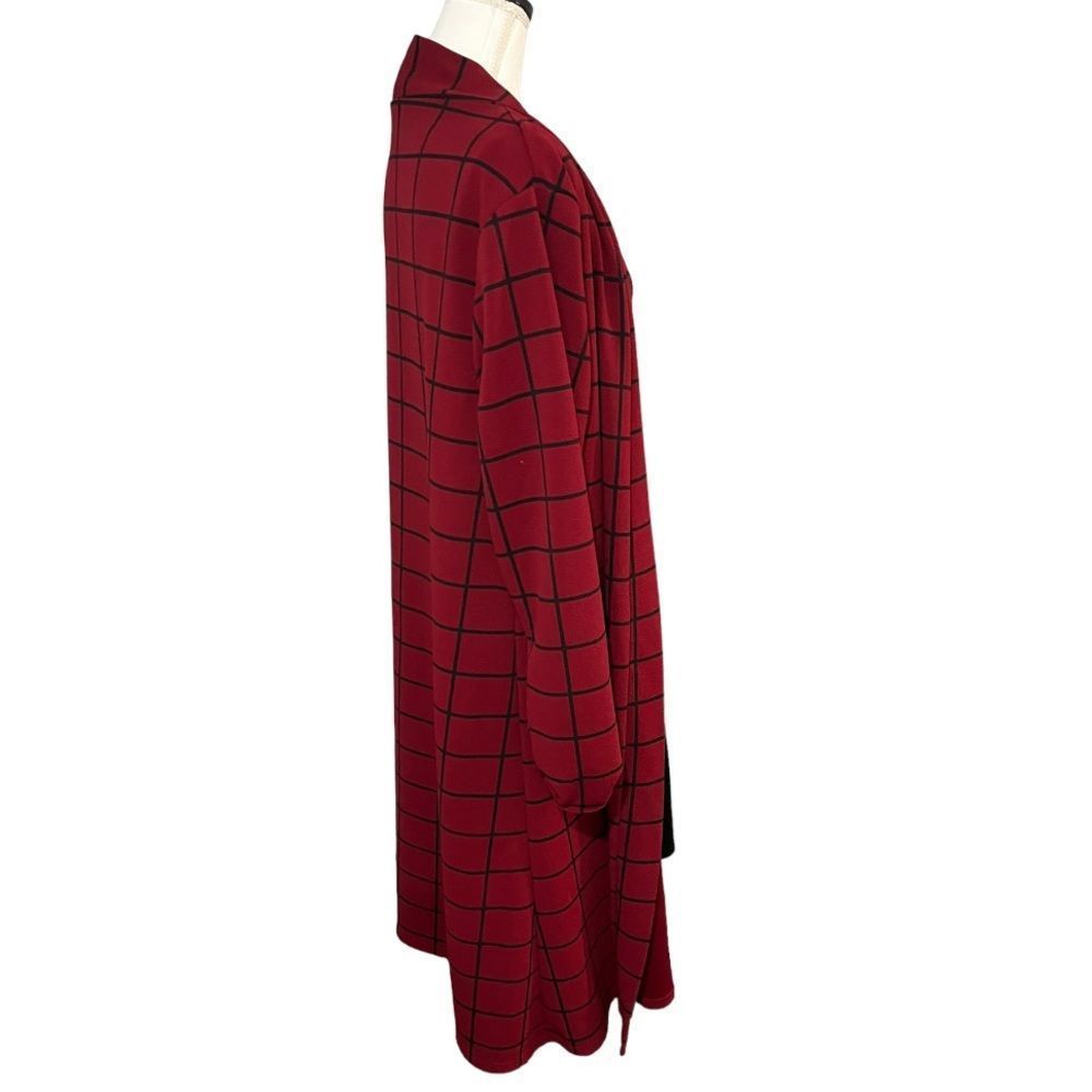 Boohoo red and black windowpane duster size 18 EUC lightweight - Picture 2 of 13